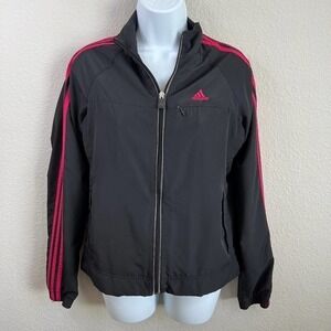 Adidas Gray Jacket Women's Small Full Zip Pink Side Stripe Track Wind Breaker